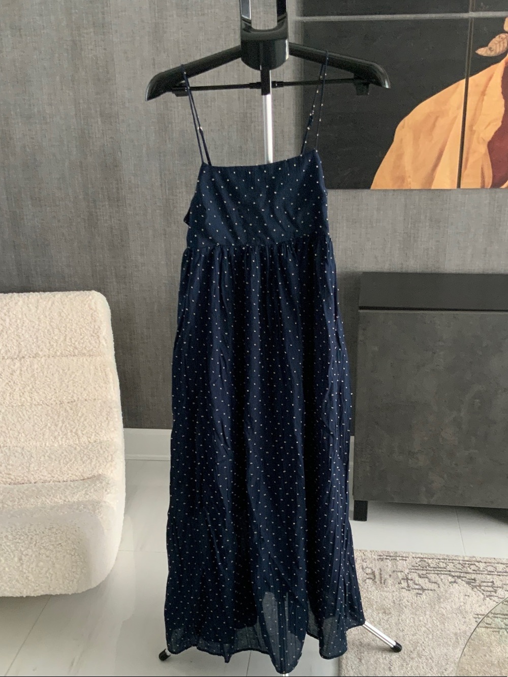 Moon River Navy Dress with beige Dot Print M